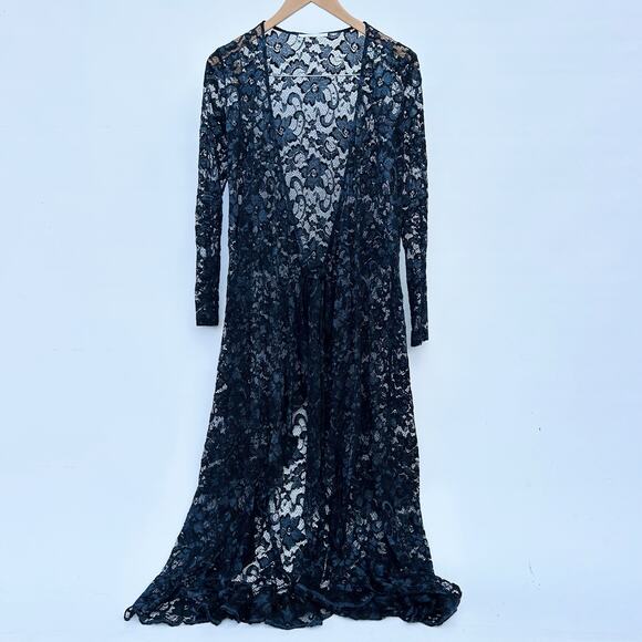 Samsoe Samsoe Black Lace Witchy Duster Dress Dark Fairy Black Cover Up Small - Picture 1 of 9